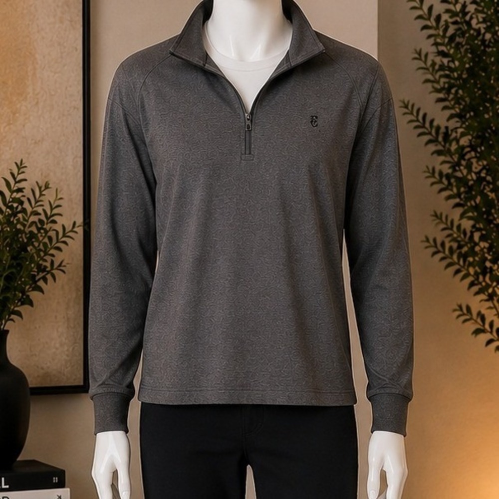 IZOD Mens Pullover Quarter-Zip Cotton Knit Charcoal Gray XL